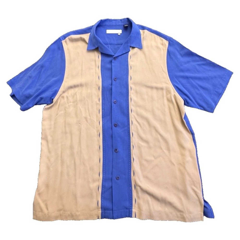 Nat Nast Luxury Originals Silk Button-Up Shirt Men's XL Blue Cream‎